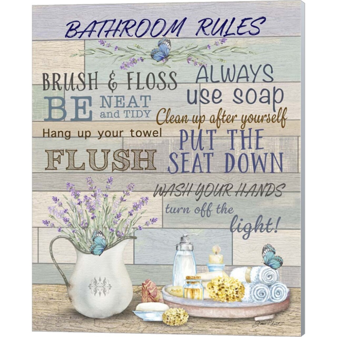 Lavender Bathroom Rules by Jean Plout 16" x 20" Canvas Wall Art